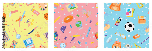 Set of seamless school patterns on white background