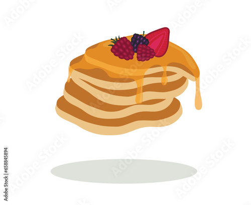 Flying sweet pancakes on white background