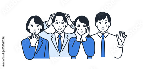 青ざめる4人の会社員のシンプルなベクターイラスト素材
