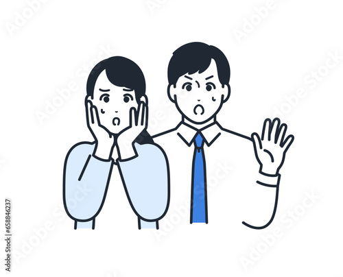 青ざめる2人の会社員のシンプルなベクターイラスト素材