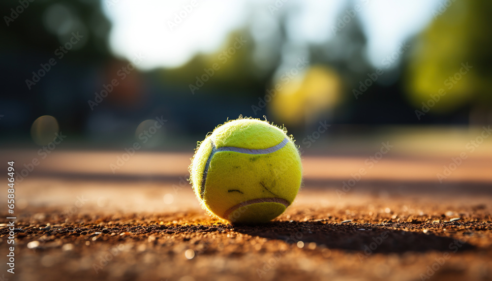Close-up view of a tennis ball on a tennis court
