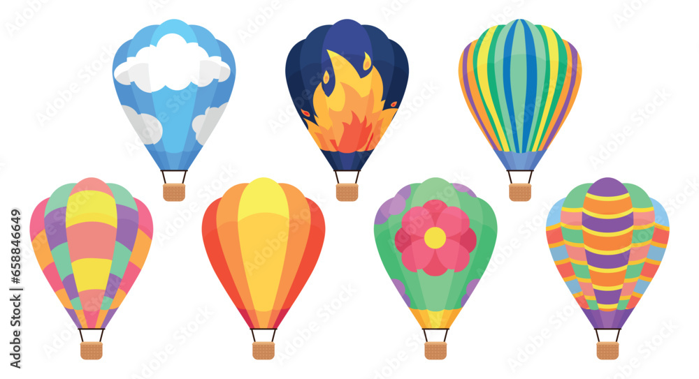 Set of hot air balloons on white background