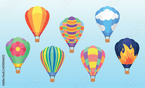 Set of hot air balloons on light background background