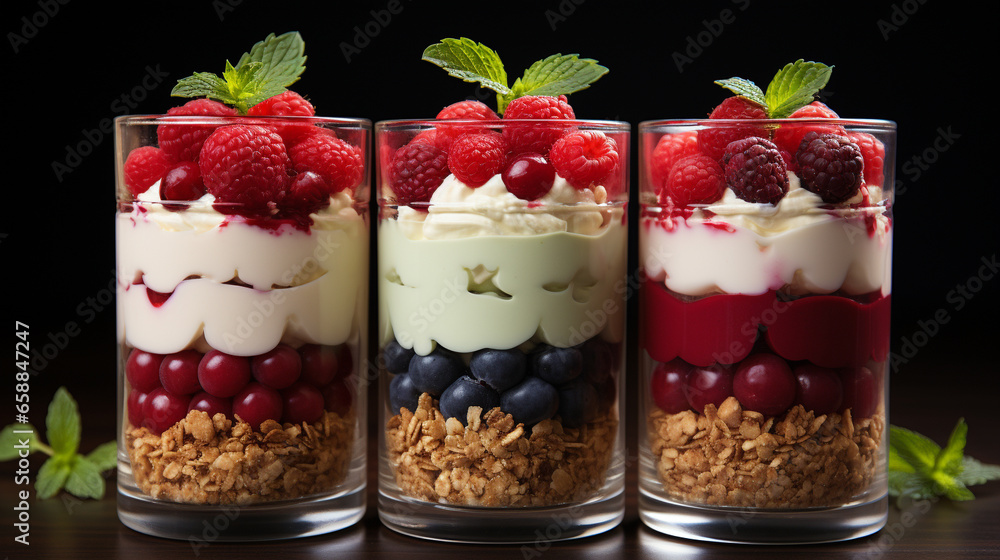 A platter of individual berry parfaits with layers UHD wallpaper Stock Photographic Image A platter of individual berry parfaits with layers UHD wallpaper Stock Photographic Image