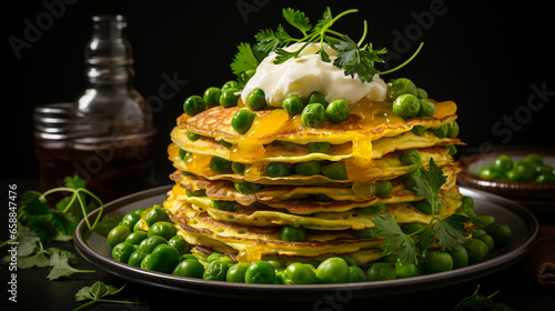 A platter of pea and corn fritters with crispy UHD wallpaper Stock Photographic Image