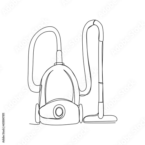 Vacuum cleaner in continuous one line art style. Cleaning service concept. Simple vector illustration