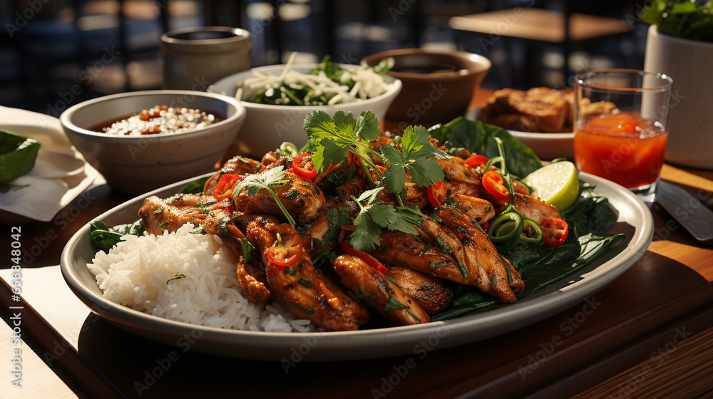 A platter of spinach and chicken with tender UHD wallpaper Stock Photographic Image A platter of spinach and chicken with tender UHD wallpaper Stock Photographic Image