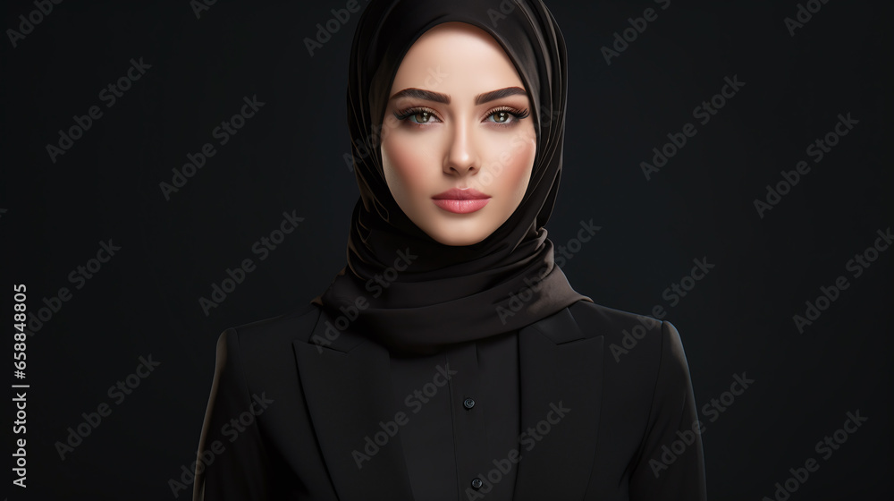 Potrait of hijab businesswomen wearing a black attire. Potrait of hijab businesswomen wearing a black attire.