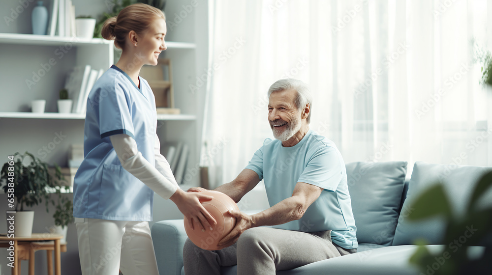 Fototapeta premium Physiotherapist with elder men.