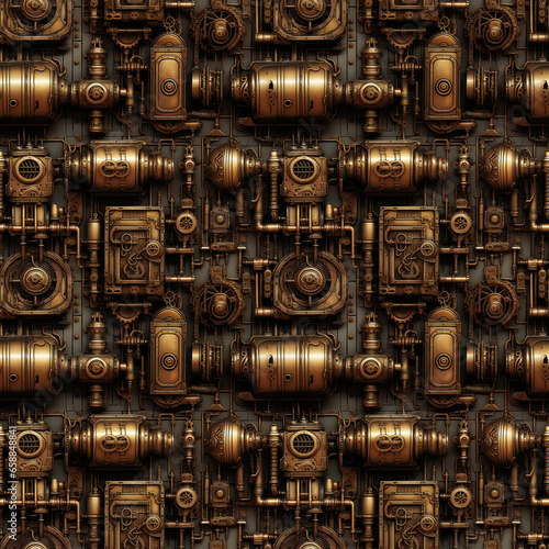 Bronze Steampunk Industrial Machine. Seamless Repeatable Background © jeff
