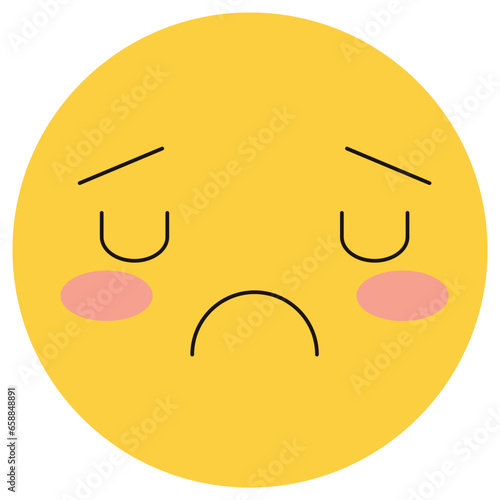 Yellow sad emoticon on white background