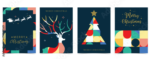 Christmas geometric background with ball,tree,reindeer.Editable vector illustration for postcard,a4 size