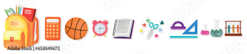 Set of school accessories on white background