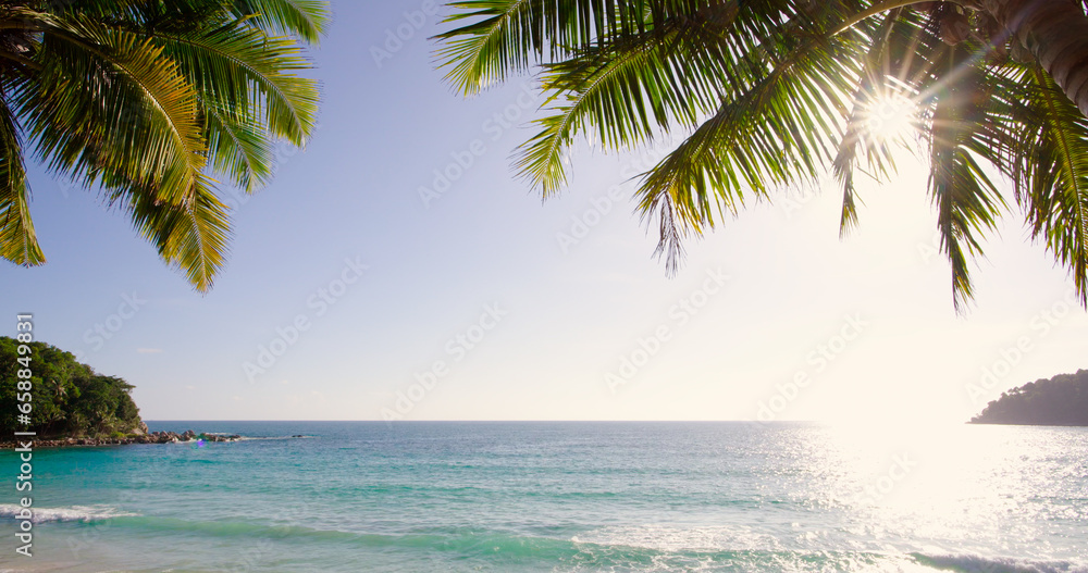 Phuket Thailand sea landscape Beach with tree at sunset Sea beach afternoon with sunshine sunny