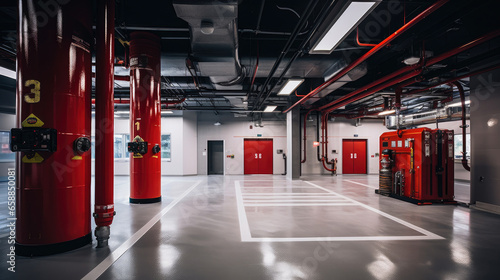 The building's fire protection system is designed to prevent fires and minimize their impact.