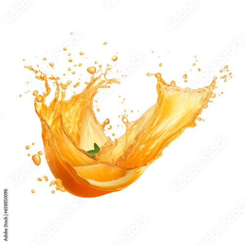 Isolated Orange Juice Splash with Shiny Liquid Droplets on Transparent Background, PNG © LifeStoryStudio