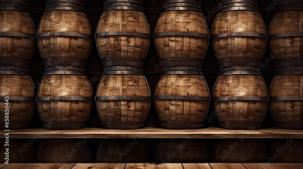 Brown wooden wine beer barrel stacked background Brown wooden wine beer barrel stacked background