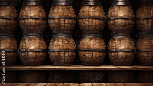 Brown wooden wine beer barrel stacked background