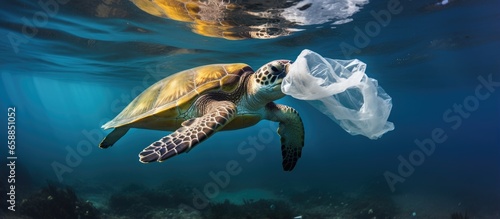 Marine turtles consuming plastic due to water pollution © 2rogan