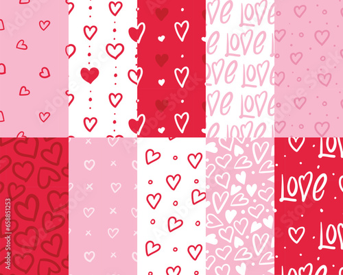 Set of modern abstract valentine's day pattern illustration. Cute romantic love heart background print collection.