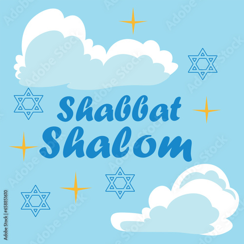 Banner for Shabbat Shalom on light blue background