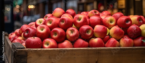 Fruit stand at Borough Market showcasing fresh apples With copyspace for text photo