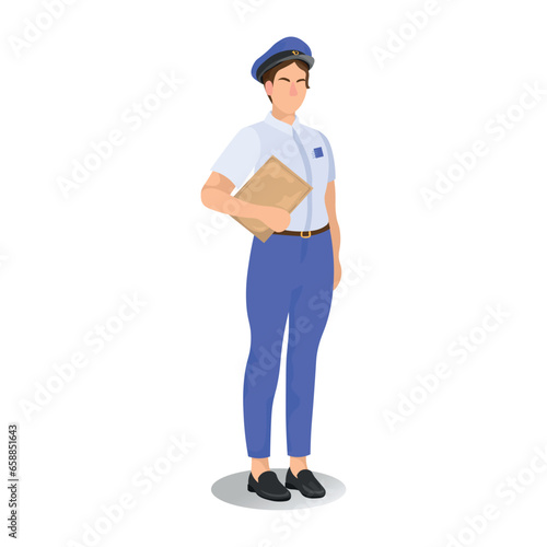 Postwoman with parcel on white background