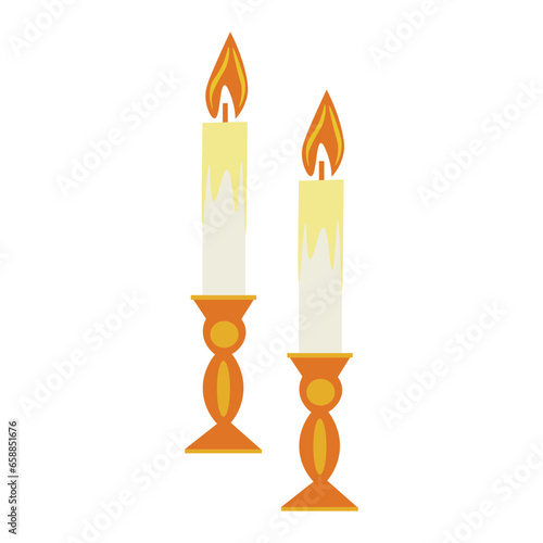 Glowing candles on white background