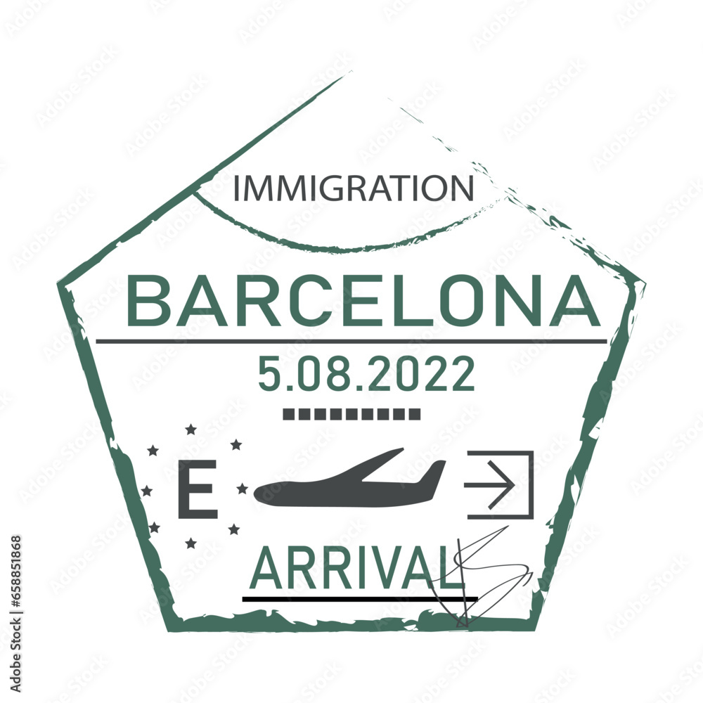 Barcelona passport stamp on white background - obrazy, fototapety, plakaty 