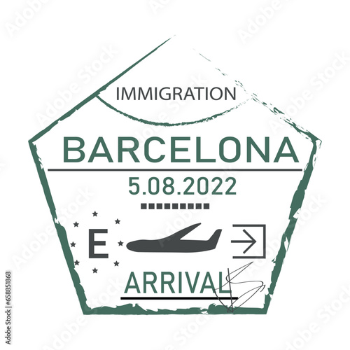 Barcelona passport stamp on white background