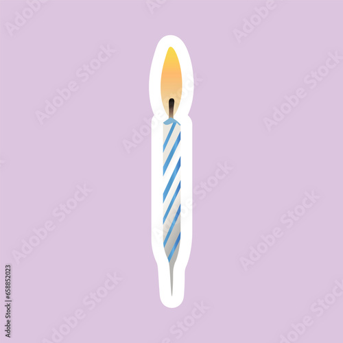 Burning birthday candle on lilac background