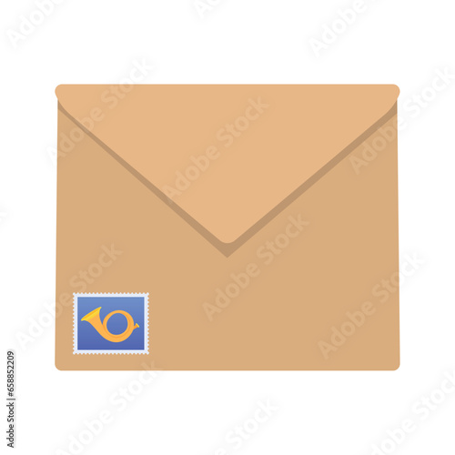 Paper envelope with post mark on white background