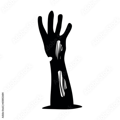 Zombie's hand on white background