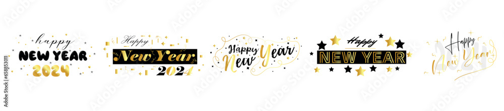 Set of New Year greetings on white background