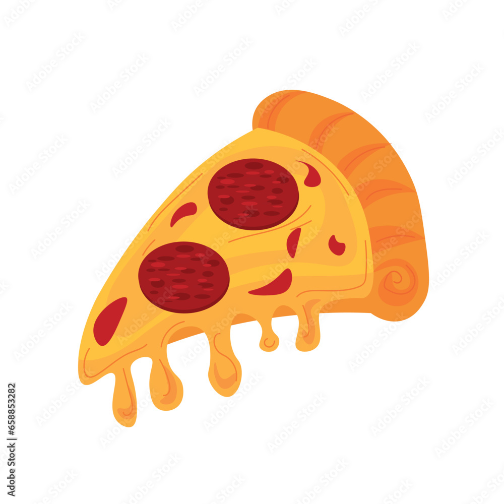 Slice of hot pizza with pepperoni on white background Slice of hot pizza with pepperoni on white background