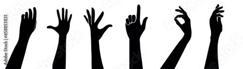 Set of gesturing human hands on white background