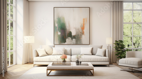 Wallpaper Mural beautiful living room interior with white sofa and paintings. AI generated. Torontodigital.ca
