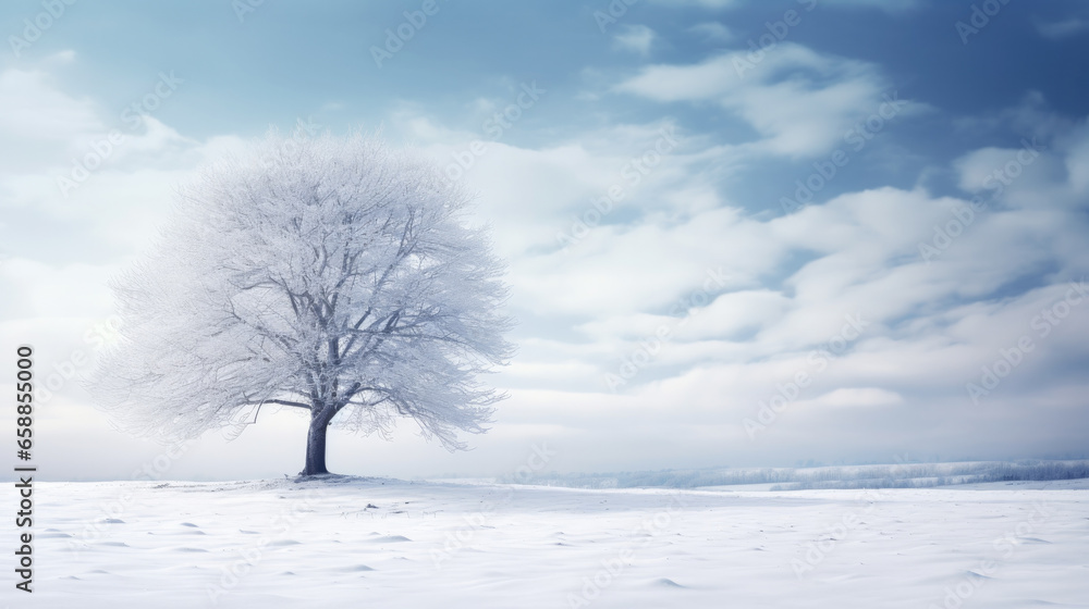 Beautiful winter landscape with a lonely snow-covered tree. AI generated. Beautiful winter landscape with a lonely snow-covered tree. AI generated.