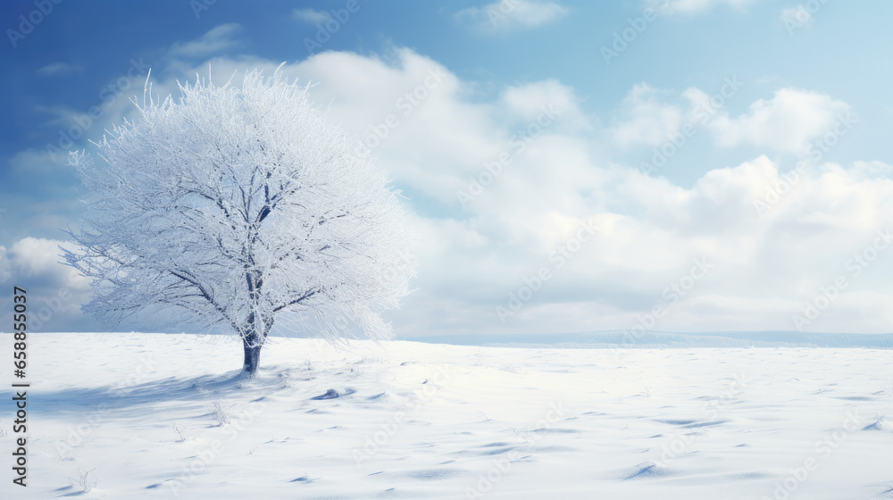 Beautiful winter landscape with a lonely snow-covered tree. AI generated. Beautiful winter landscape with a lonely snow-covered tree. AI generated.