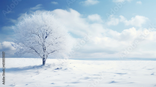 Wallpaper Mural Beautiful winter landscape with a lonely snow-covered tree. AI generated. Torontodigital.ca