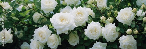 white roses with green foliage, generative AI