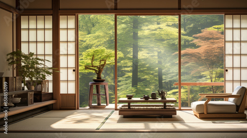 Japanese style living room, AI generated.