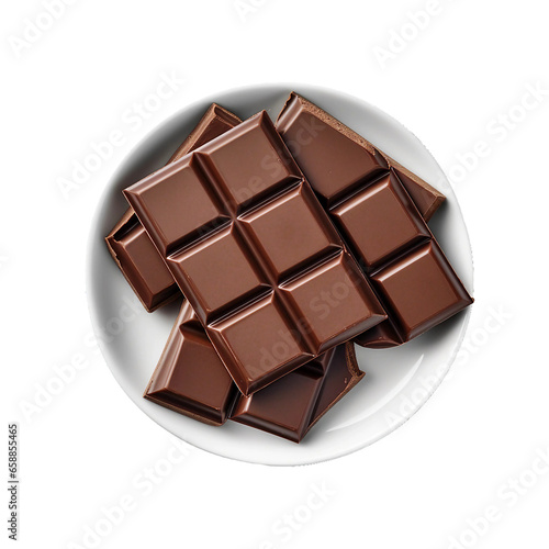 chocolate bar, top view, bowl, transparent background, isolated image, generative AI
