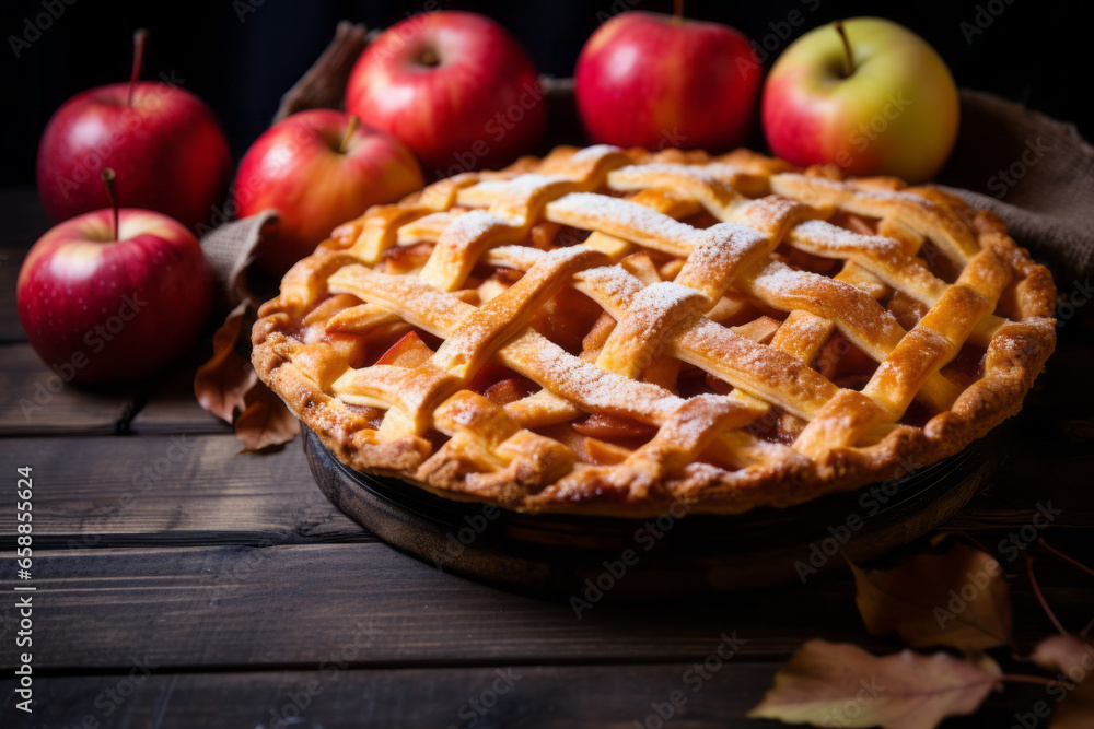 Homemade apple pie on wooden background Homemade apple pie on wooden background