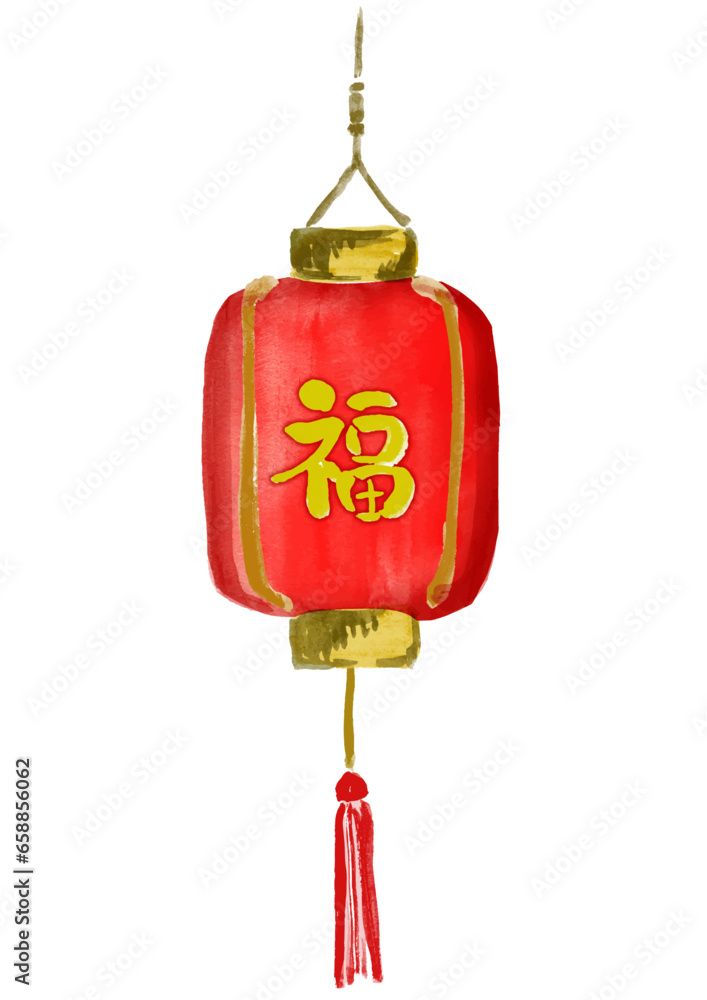 春節の福の文字の入った赤と金の艶やかな提灯 Stock Vector | Adobe Stock
