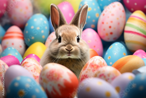 Little Bunny In room full of Easter Eggs - Easter Card