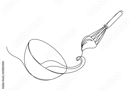 Whipped cream in a bowl in continuous one line art style. Simple vector illustration