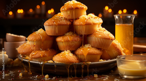 A stack of cornbread muffins with fluffy muffins UHD wallpaper Stock Photographic Image