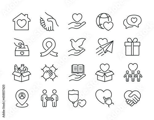 Charity, donate line icons. Editable stroke. For website marketing design, logo, app, template, ui, etc. Vector illustration.