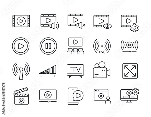 Video multimedia line icons. Editable stroke. For website marketing design, logo, app, template, ui, etc. Vector illustration.